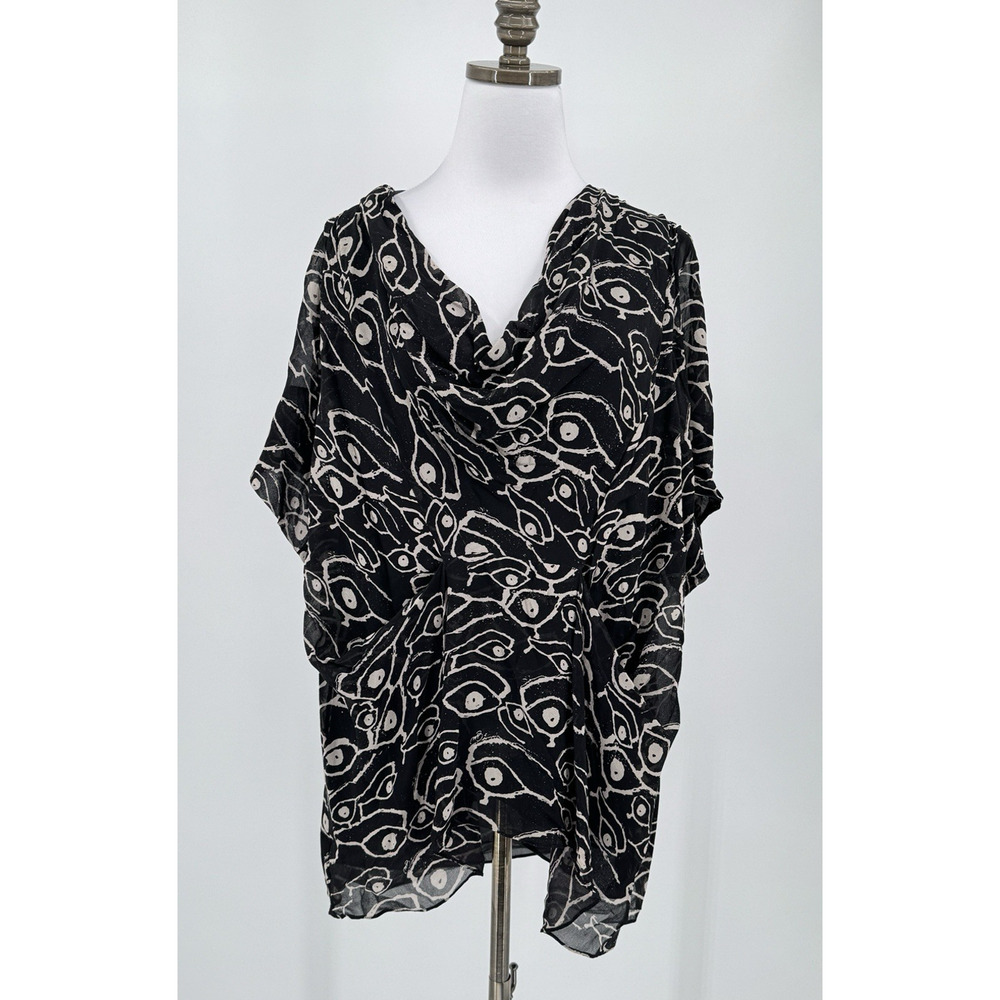 By Malene Birger Black Abstract Print Chiffon Draped Tunic Top Sz 40 Medium